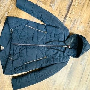 Navy blue women’s winter coat with hood